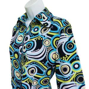 Vintage 90s Does 70s Psychedelic Disco Shirt Dagger Collar Poly Spandex Fitted M